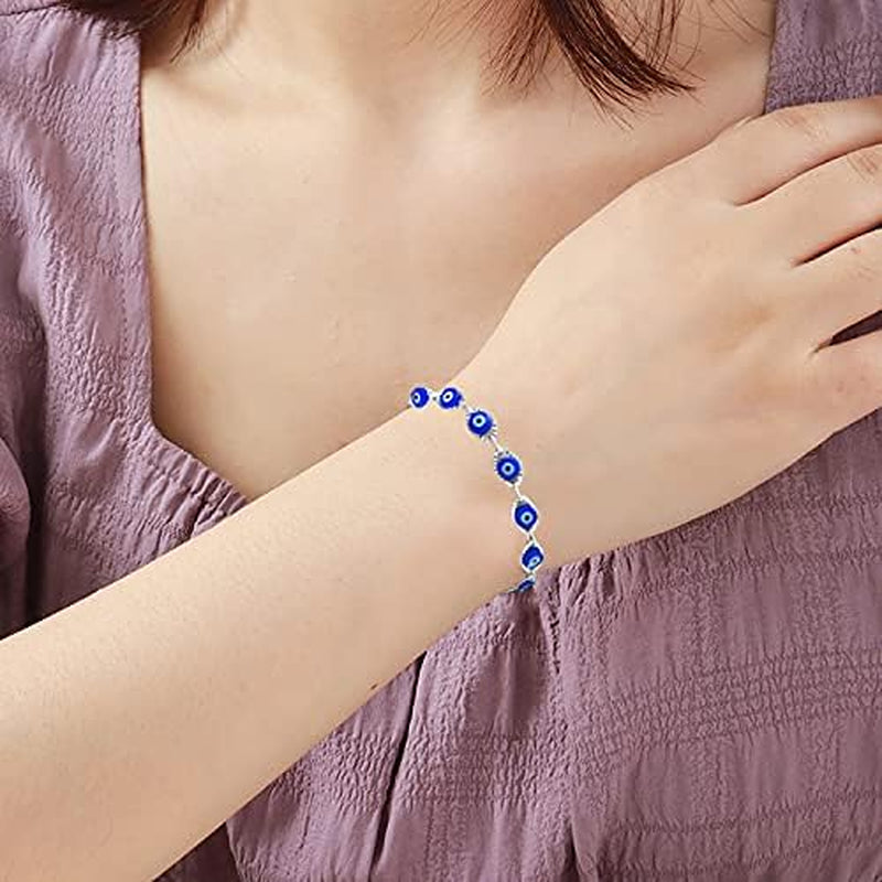 Gold Dainty Evil Eye Bracelets for Girls,14K Gold Evil Eye Chain Bracelet for Girls