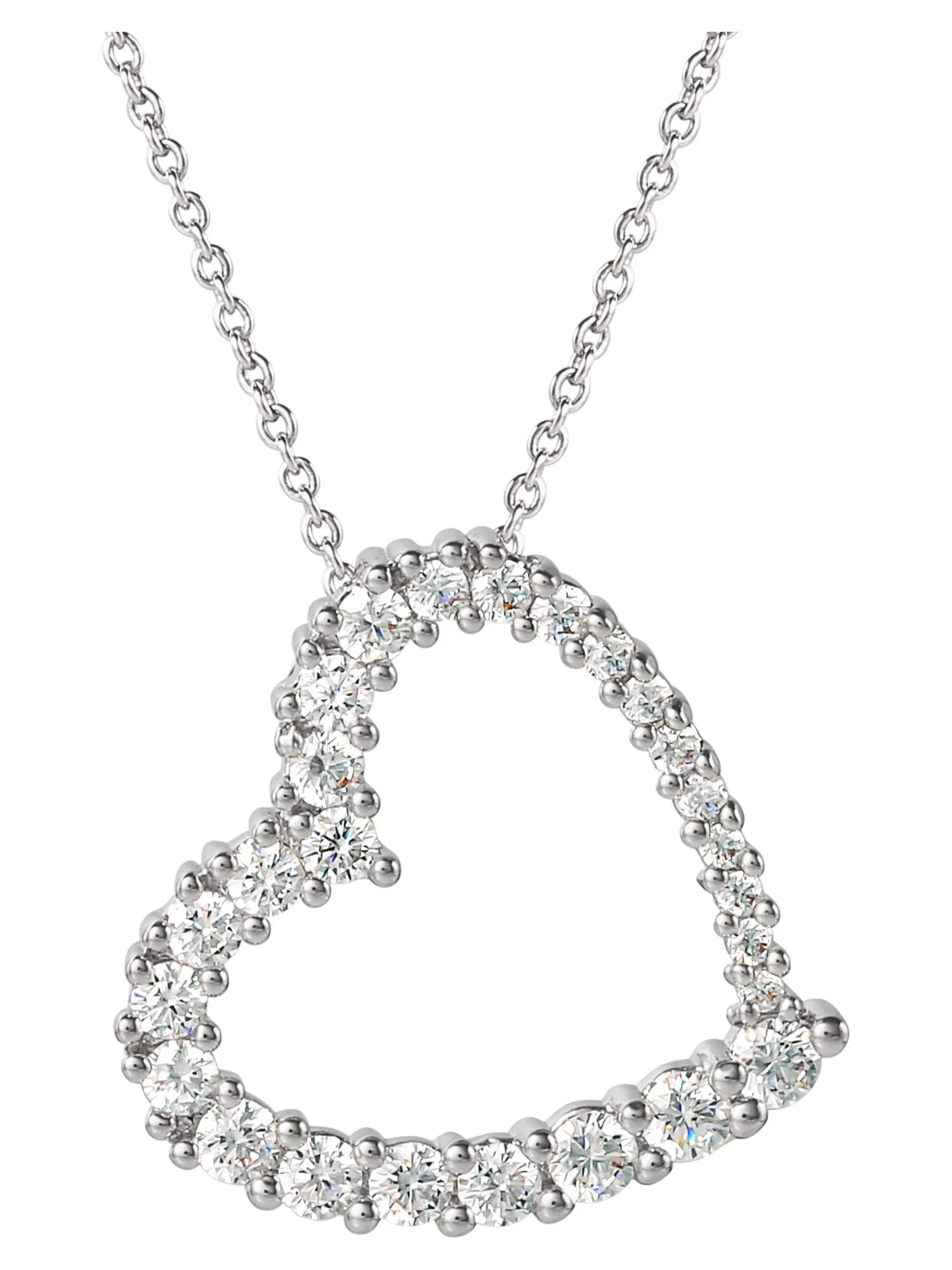 Fine Siver Plated Cubic Zirconia Open Heart Pendant Necklace, 18"