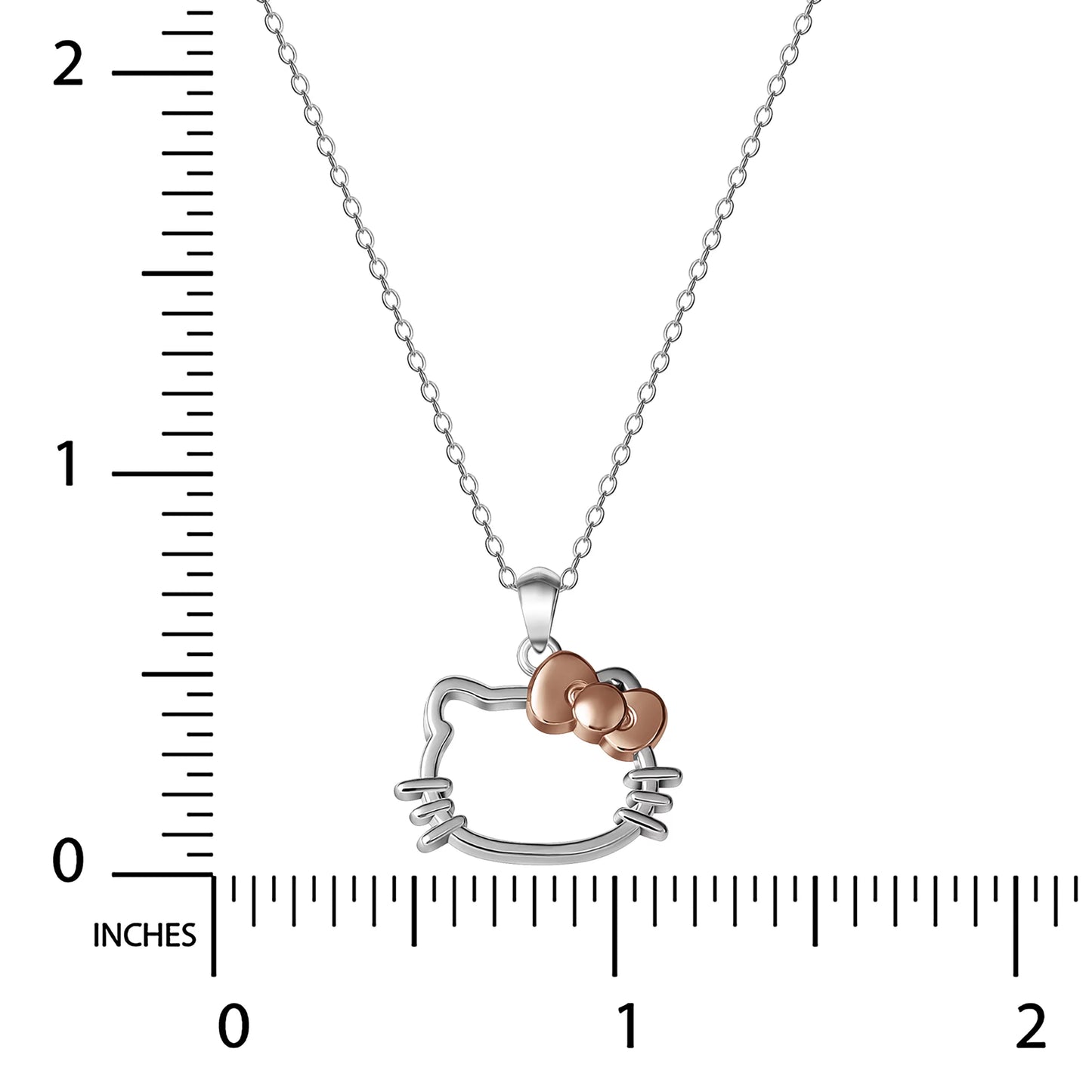 Hello Kitty Necklace- 18- Inch Sterling Silver Necklace with Hello Kitty Silhouette and Bow Pendant- Hello Kitty Jewelry for Women