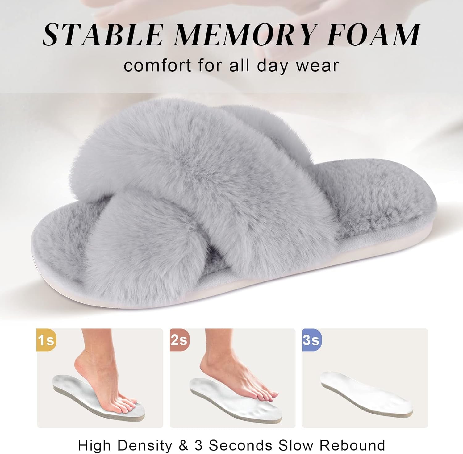 Women'S Cross Band Slippers Soft Plush Furry Cozy Open Toe House Shoes Indoor Outdoor Faux Rabbit Fur Warm Comfy Slip on Breathable