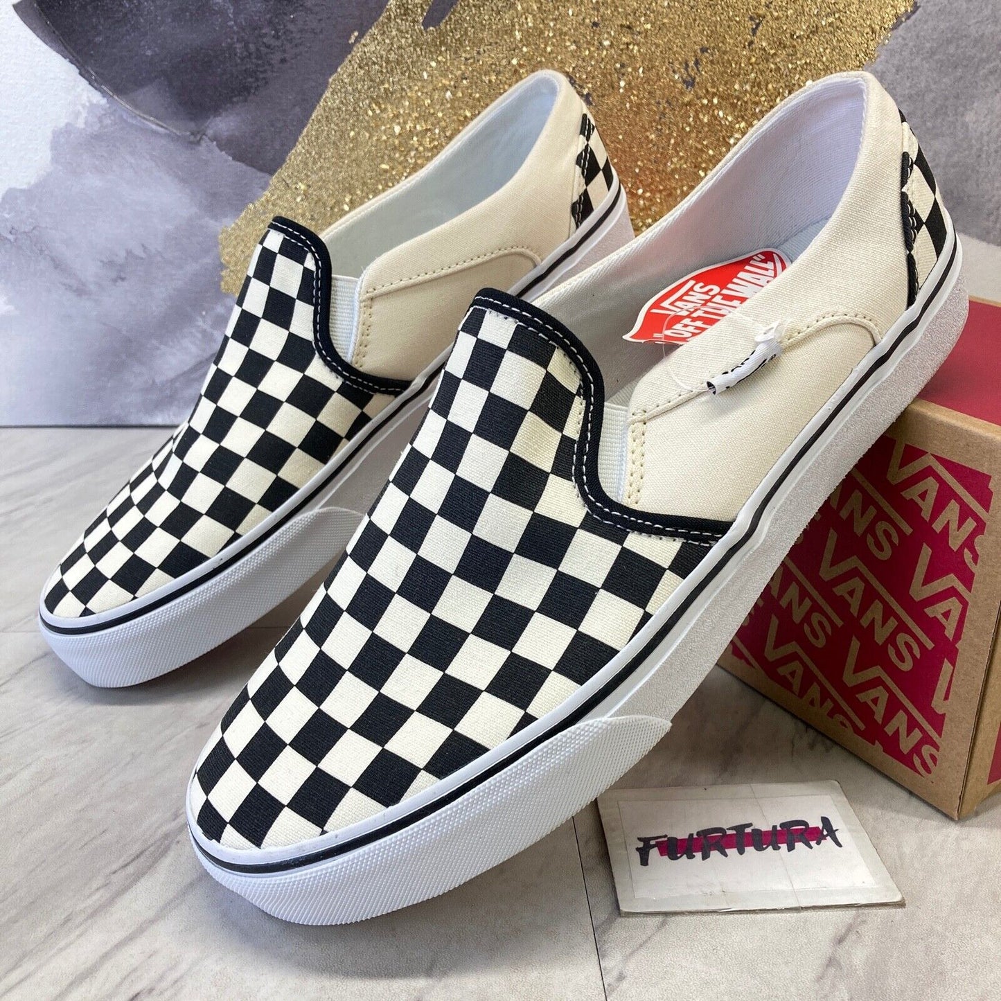 Vans Asher Ivory Black Checkered VN000VOSAPK Women'S Size 9 - 11 Shoes #59A