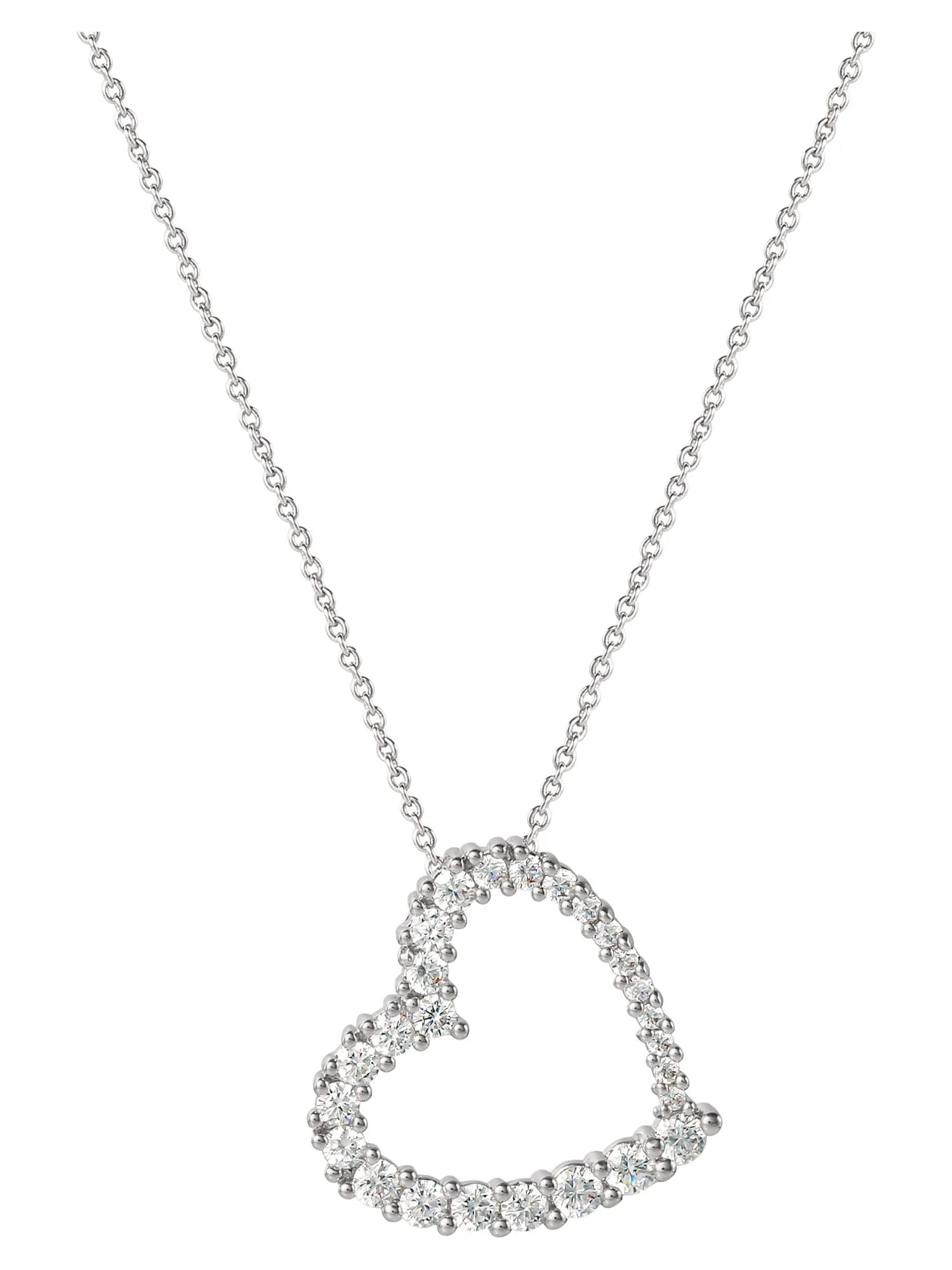 Fine Siver Plated Cubic Zirconia Open Heart Pendant Necklace, 18"